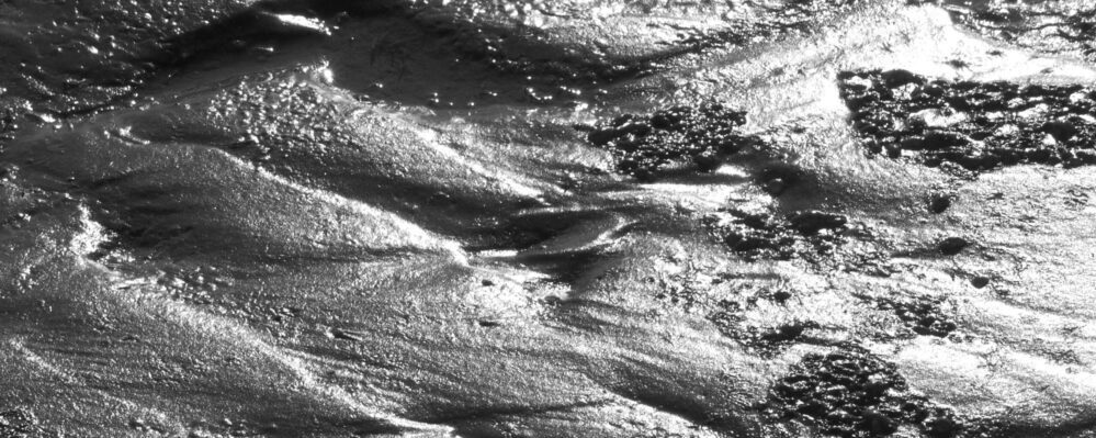 Sun shining on wet sand of a beach to indicate impermanence.  Worm casts are visible.